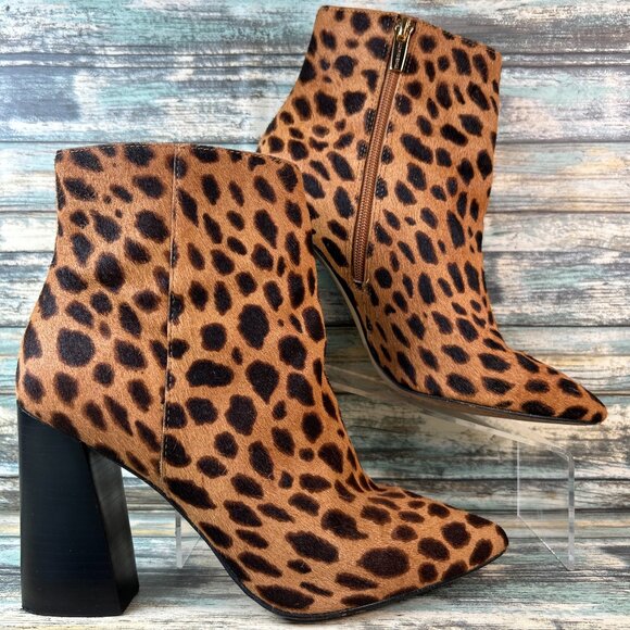 Vince Camuto Shoes - Vince Camuto Ankle Boots Womens 10M Brown Cow Hair Leopard Print Pointed Toe Zip
